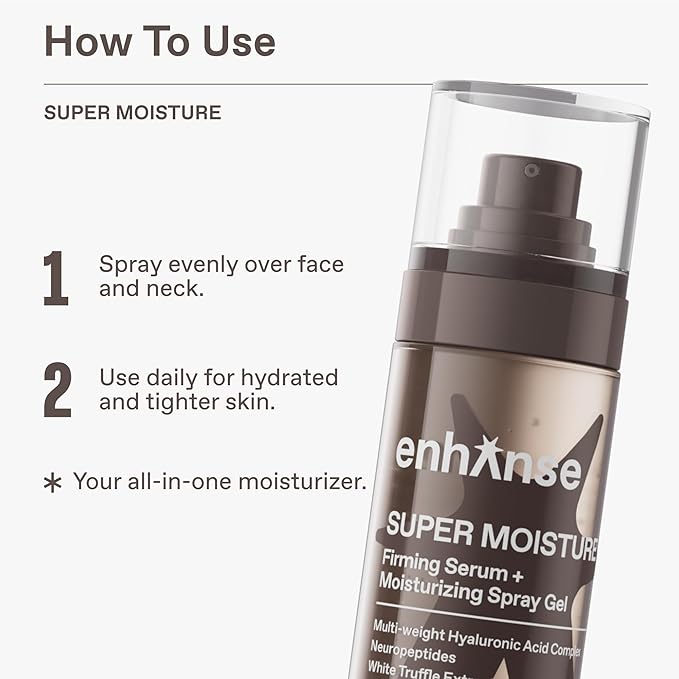 Enhanse Super Moisture, 2 in 1 Day to Night Serum & Moisturizer Spray, Hydration & Repair Formula with Hyaluronic Acid, Exosomes & NAD+, Collagen Support, Skin Care for Men, All Skin Types, 100 mL