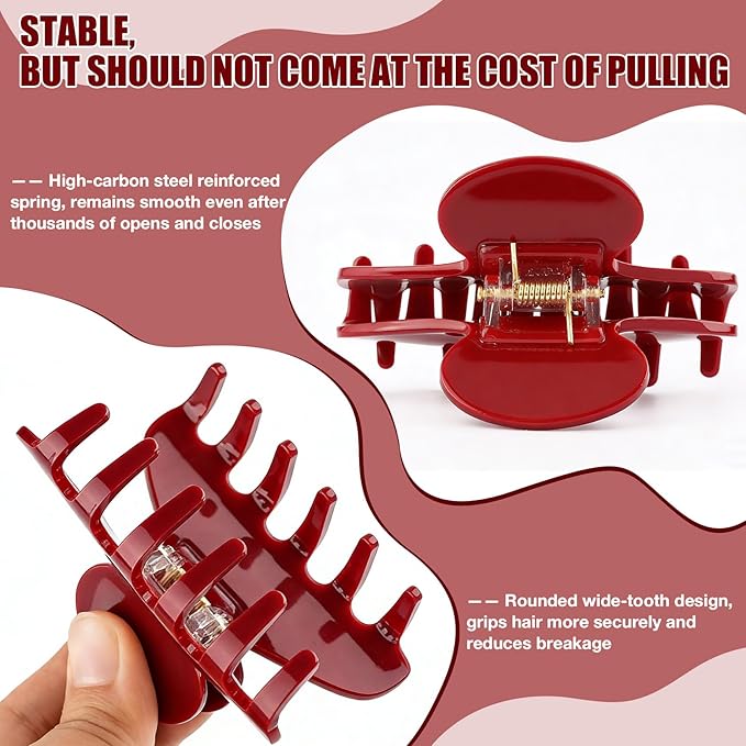 Big Hair Claw Clips for Thick Hair, Tortoise Shell Nonslip Large Red Hair Clips, Celluloid Butterfly Jaw Clips, Strong Hold for Women