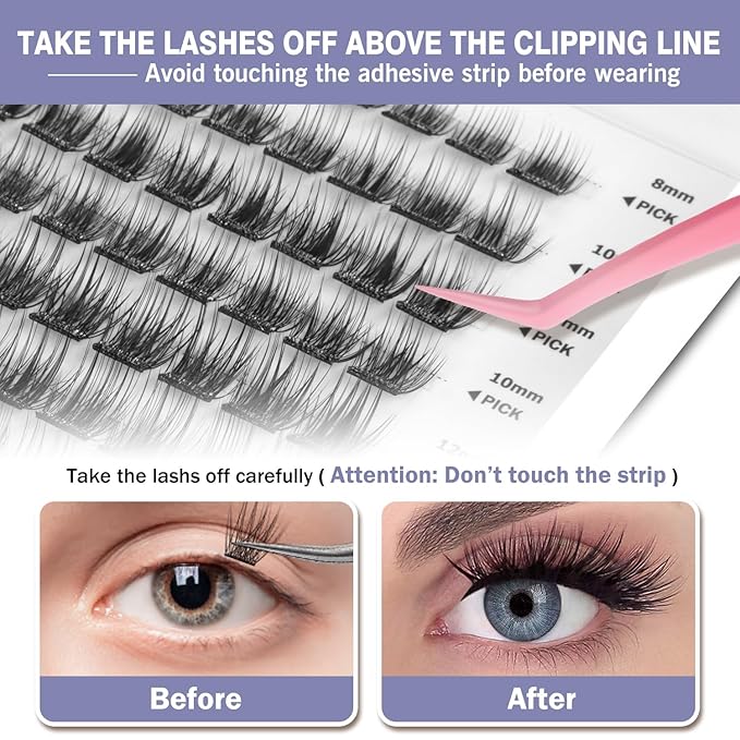 Madam Fifi Self Adhesive Eyelashes, 156 PCS Self-Adhesive Lash Clusters – No Glue Needed, Dual-Row Sticky Strips, DIY Individual Lash Extensions, Soft Fluffy False Eyelashes (Fluffy-Mixed)
