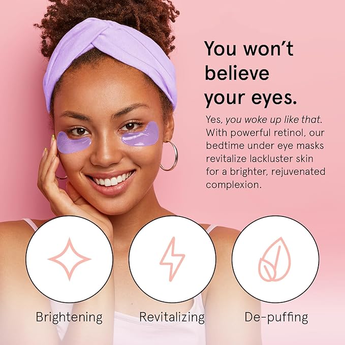 grace & stella Retinol Under Eye Patches for Puffy Eyes and Dark Circles - Restoring Gel Under Eye Masks with Hyaluronic Acid - Vegan Skincare, White Elephant Gifts for Adults (Purple, 48 Pairs)