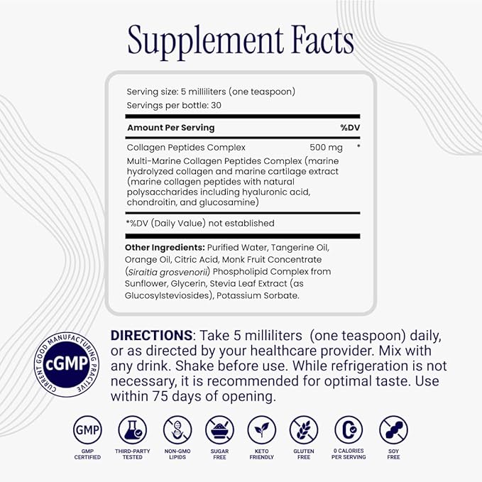 Rho Nutrition Liposomal Collagen Peptides - High-Absorption Liquid Collagen Supplement - Supports Skin Elasticity, Joint Health, and Overall Vitality for Healthy Aging, 5 fl oz