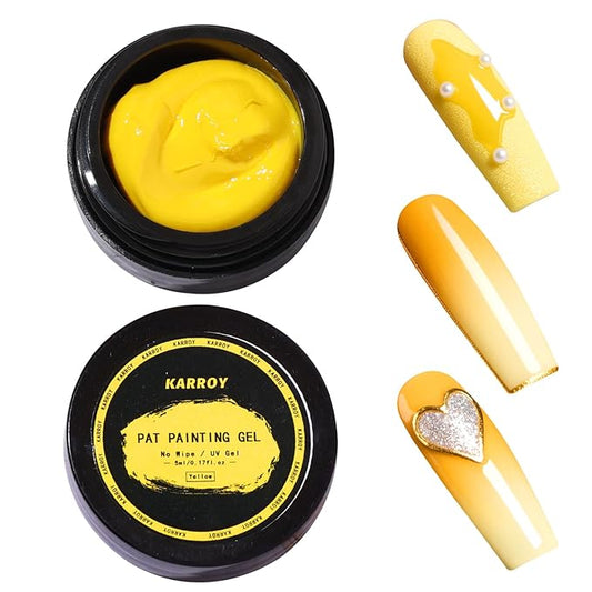 Karroy Sponge Pat Paint Nail Gel, Blending Colors Ombre Nails Gradient Gel Nail Blush Blooming Aura Nails Drawing Stripper Floral Painting Nail Art, No Wipe, UV/LED Curing 5ml 1PC (Yellow)
