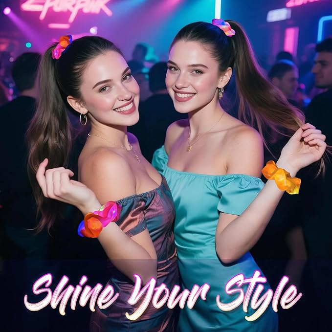 16Pcs Glow in the Dark hair scrunchies, Light up Scrunchy for Women, 3 Light Modes, Glow in the Dark Hair Accessories for Rave Party Birthday Halloween