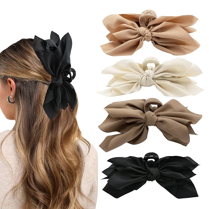 Bow Claw Hair Clips 4PCS Big Hair Bows for Women Butterfly Styling Large Hair Clips for Thin Thick Curly Hair Hair Accessories for Girls Teen Gifts for Valentine's Day
