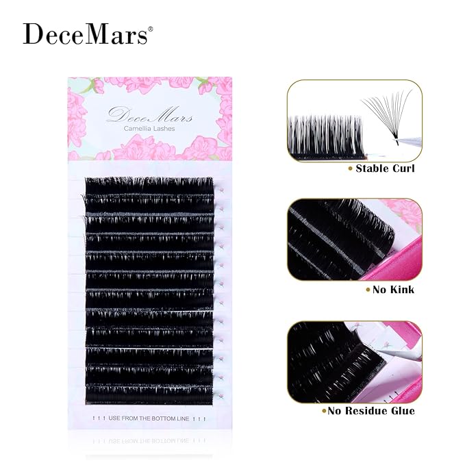 DeceMars Automatic Rapid Blooming Eyelash Extensions Self Fanning Easy Fans 1 Second Flowering Fake Lashes 2D~10D Russian Volume Eyelashes Matte Black-0.05mm-B-8-14m Mix