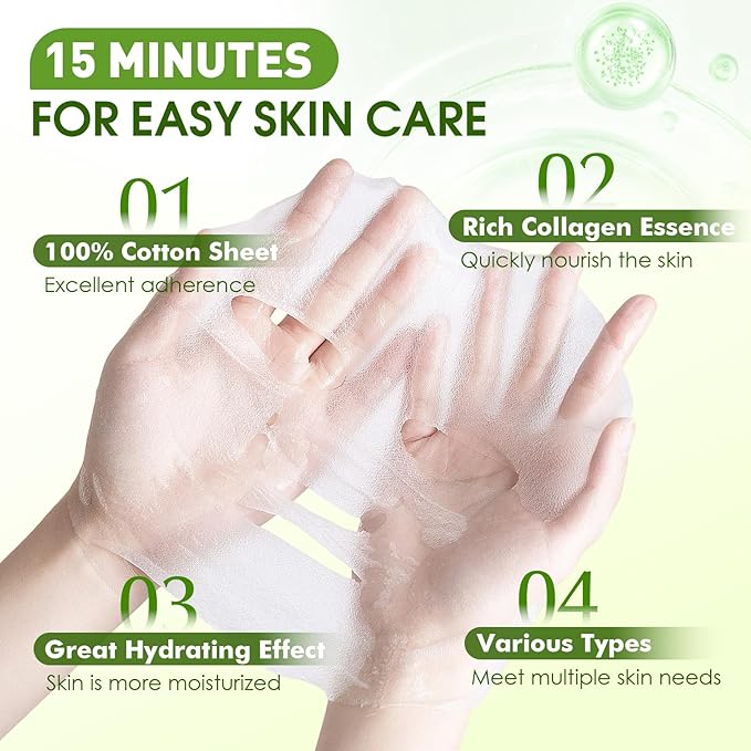 27 Pack Collagen Sheet Face Masks Skincare for Women, Bulk Hydrating Face Mask Set for Dry Skin, Moisturizing Facial Masks for Skin Care, Valentines Day Gifts for Her, Mothers Day Gifts, Teacher Gifts