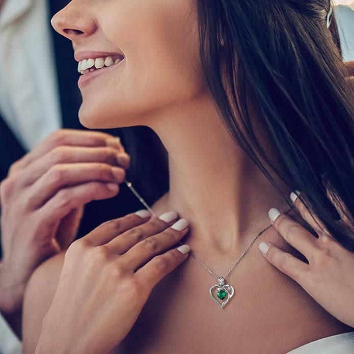 1.2CT Rose Heart Necklace Option of Moissanite or Lab-Grown Sapphire Ruby Emerald&More Necklace for Women Birthstone Girlfriend Necklace S925 Sterling Silver 18K White/Rose Gold Plated D Color VVS1 Gift for Wife Mother Daughter for Birthday Anniversary...