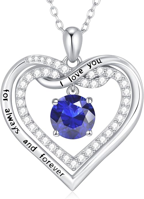 G&GEMSJEW Infinity Heart Birthstone Necklaces for Women, 925 Sterling Silver Jewelry, Pendant Heart Necklaces Birthday Anniversary Christmas Gift for Women Wife Mom Girlfriend Lady