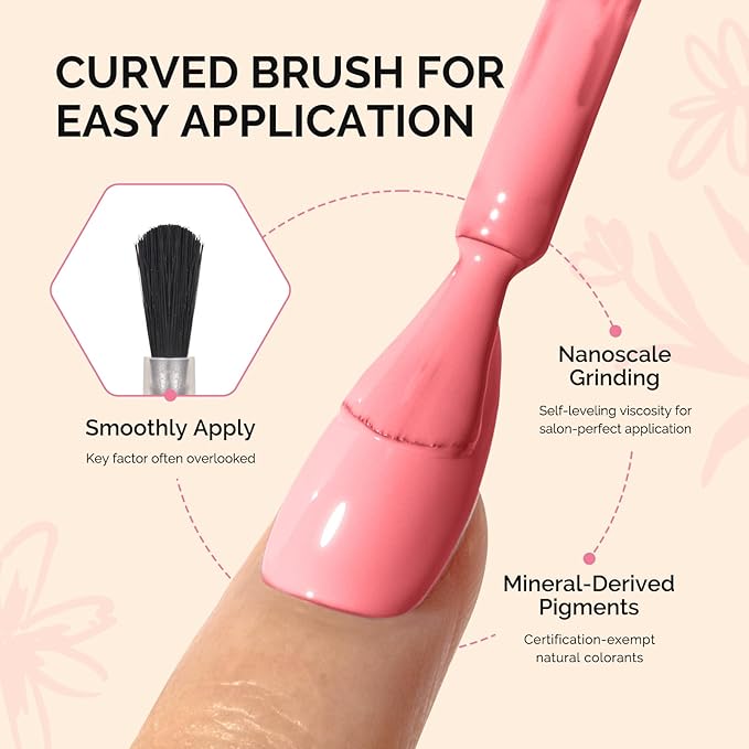 MelodySusie Fleurwee Plant Based Gel Nail Polish, Nail Polish Hema Free 21 Non Toxic Long Lasting No Chip Finger Toe Nail Art Manicure Salon DIY at Home Gifts for Women Peach Blossom Pink P54