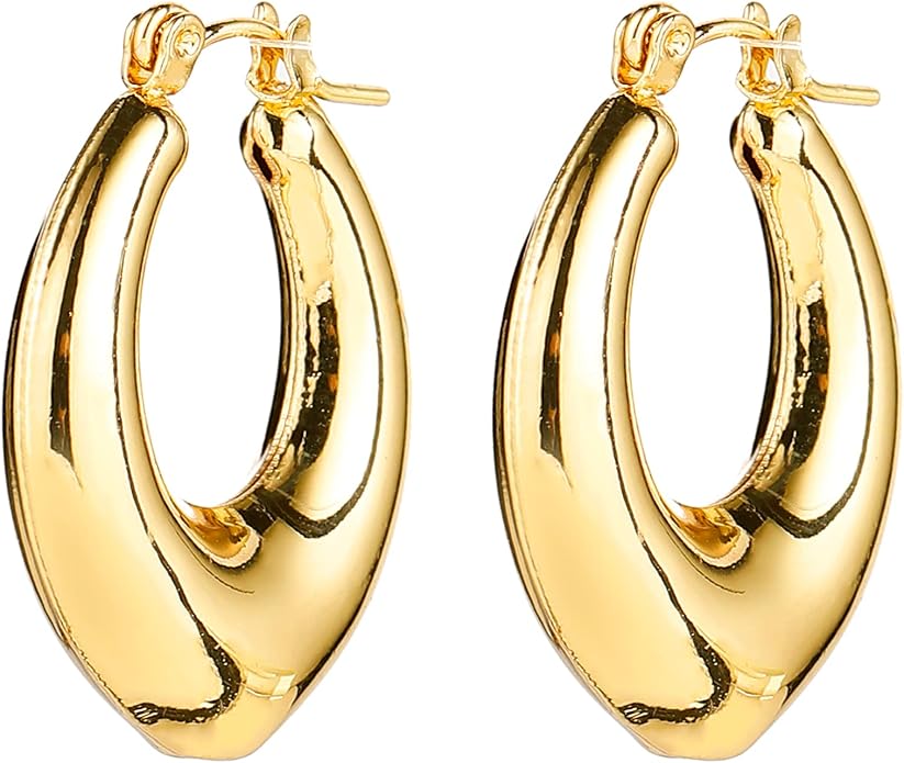 HILXURY Gold Chunky Hoop Earrings Set for Women, 14K Gold Plated Twisted Huggie Hoop Earring Hypoallergenic, Thick Open Hoops Set Lightweight