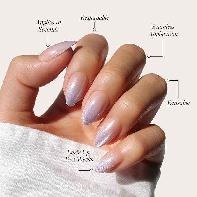 Glamnetic Press On Nails - Polar Day | Short Almond Fake Nails with Ombré Lilac Tips and Glossy Velvet Finish, Salon Quality | 15 Sizes - 30 Nail Kit with Glue