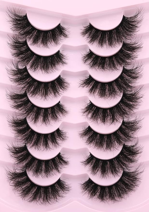 Kiromiro Lashes Volume False Eyelashes Wispy Faux Mink Eyelashes Long Dramatic Lashes 8D Volume Strip Eyelashes Cat Eye Lashes Pack