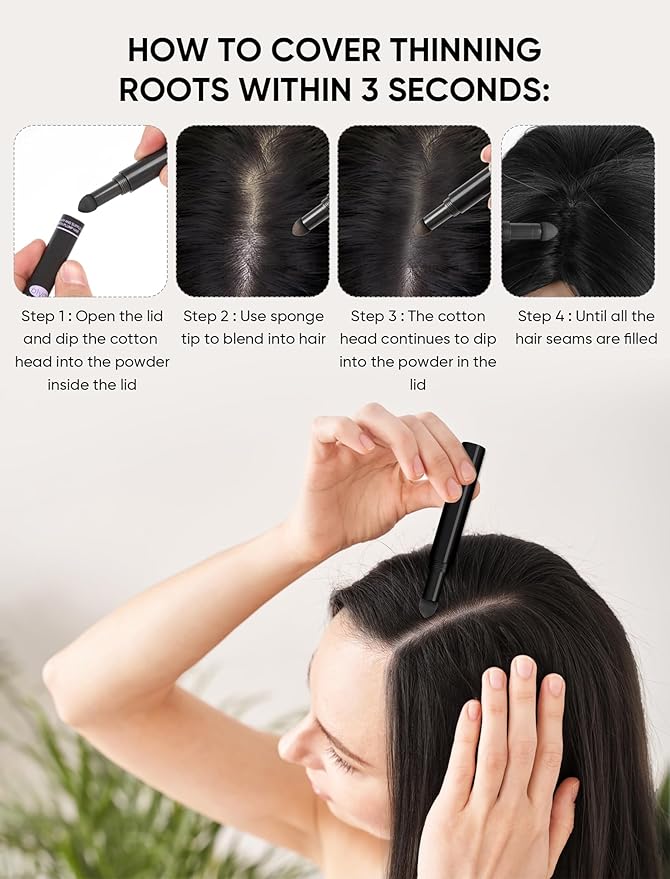 Hairline Shadow Powder Stick for Thinning Hair, Hair Color Fibers Root Touch Up Powder for Women & Men Root Cover Up Dye Scalp Concealer 0.04oz (Black) (Black, Regular Size)