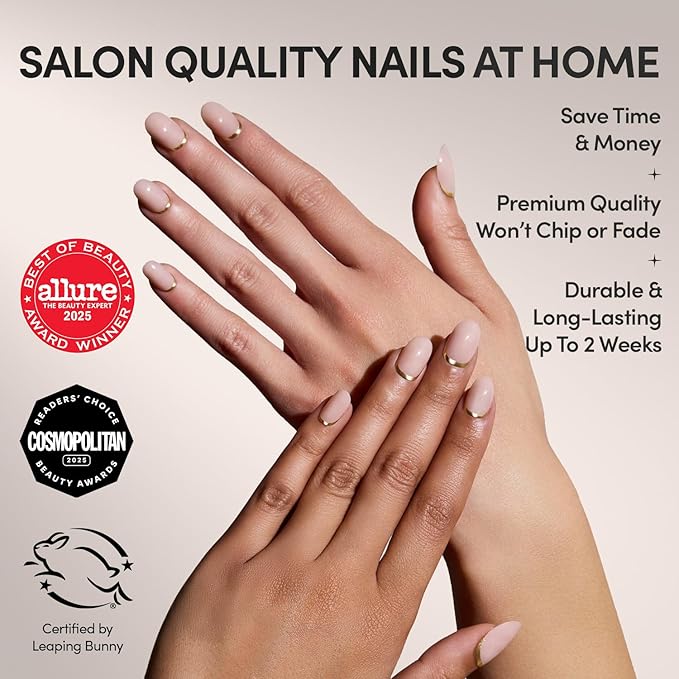 Glamnetic Press On Nails - Goal Digger | Glossy, Semi-Transparent, Short Round Nails, Salon Quality | 12 Sizes - 30 Nail Kit with Glue