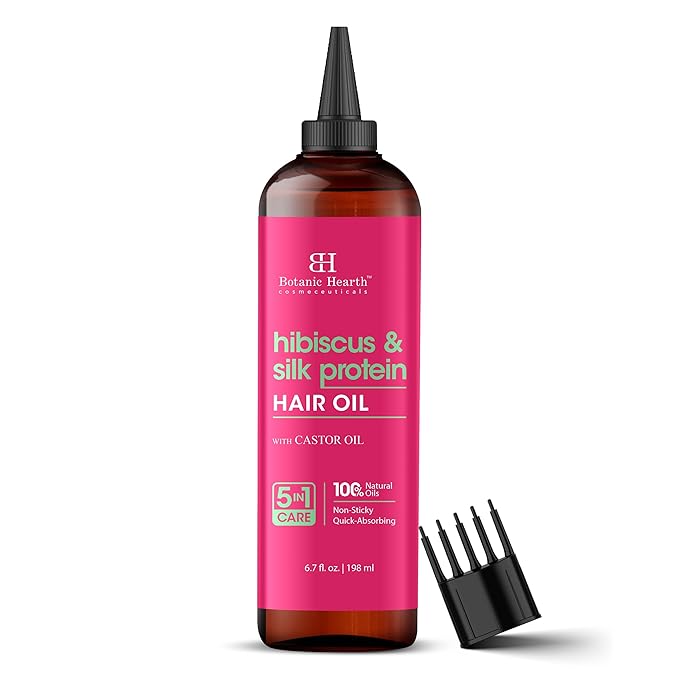 Botanic Hearth Hair Oil for Hair Growth & Hair Relaxer | Strengthening Dry, Frizzy, Damaged Hair & Scalp Treatment | Hibiscus Silk Protein Hair Oil – 6.7 Fl Oz