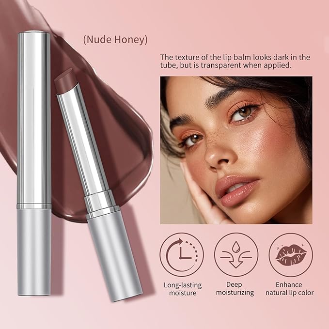 2PCS Honey Lipstick Tinted Lip Balm - Sheer Hydrating Lipstick for All Skin Tones - Moisturizing Lip Color, Nourishing Lip Balm with a Hint of Natural Black Cherry Tint (2Pcs Nude Honey)