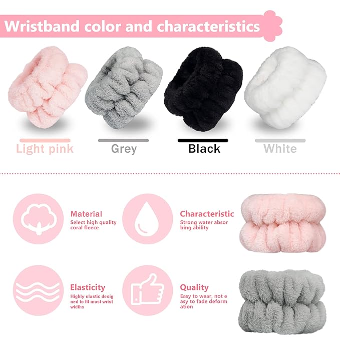 Taocar 8pcs Wrist Bands for Washing Face, Absorbent Face Washing Wristbands, Microfiber Women's Spa Wrist Towels, Stretchy Wash Band for Man Children, Prevent Water from Spilling Down Your Arms