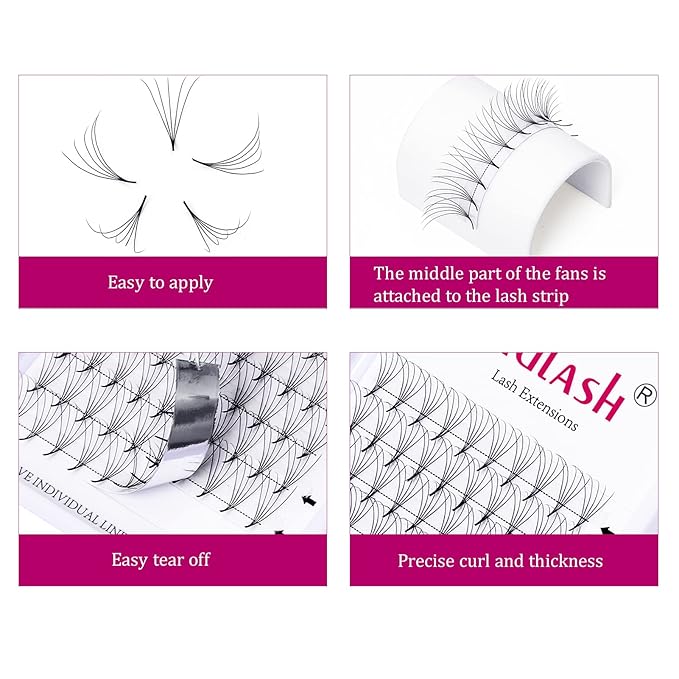 Volume Lash Extensions 3D 5D Premade Fans FADLASH Volume Eyelash Extensions Thickness 0.07 C Curl 10mm Salon Use by (5D-0.07-C, 10mm)
