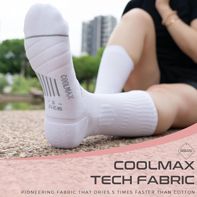 Coolmax Compression Running Socks for Women 3 Pairs, Anti-Blister Moisture Wicking Boot Crew Cushion Athletic Workout Socks