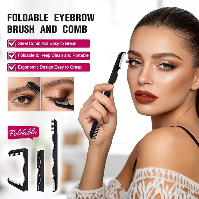 Docolor Eyelash Curler Kit, 5 in 1 Lash Curler Kit, eyelash comb fan mascara brush eyelash extension tweezers eyebrow brush and comb with 6 Extra Replacement Refill Pads Eyelash Applicator Makeup Tool