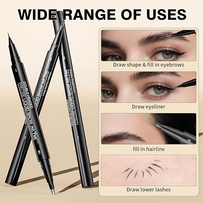 Microblading Eyebrow Pencil,2-in-1 Dual-Ended Eyebrow Pen with 2 Tip brow pen and Precise Brush-Tip,Brow Pen for Natural Waterproof and Long-Lasting Brows (Brown)