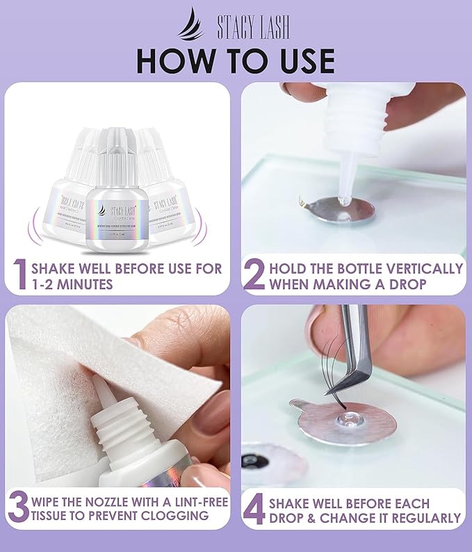STACY LASH Crystal Clear Eyelash Extension Glue (0.17fl.oz/5ml)/1 Sec Drying Time/Retention – 8 Weeks/Transparent Adhesive/Professional Supplies