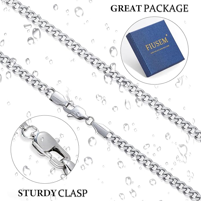 Fiusem 3.5mm Cuban Link Chains for Men, Silver Tone/Black/14K Gold Plated Stainless Steel Necklace Chain, Mens Necklace 16, 18, 20, 22, 24, 26, 28 Inch