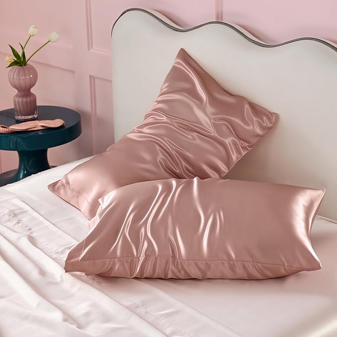 Bedsure Satin Pillowcase for Hair and Skin Queen, Similar to Silk Pillow Cases, Pillow Cases Set of 2 with Envelope Closure, College Dorm Room Decor,Rose Cloud, 20x30 Inches, 2pcs