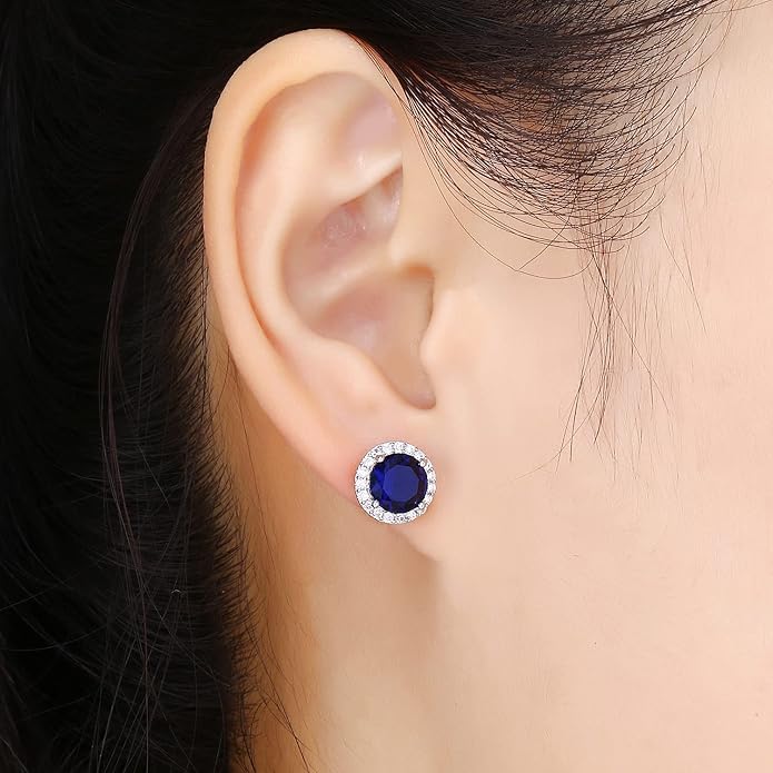 YOMELA Cubic Zirconia Earrings Studs, Halo CZ Birthstone Simulated Diamond Stud Earrings for Women