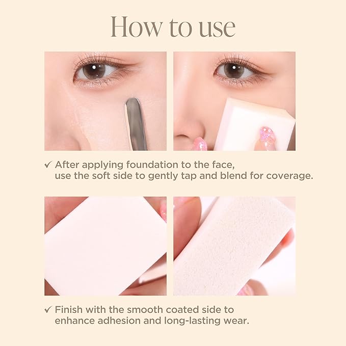 Piccasso Precision Base Set – FB20 Foundation Brush + 6P Latex Round Makeup Sponges, Korean Beauty Tools for Flawless Coverage, Dewy & Matte Finish, Seamless Blending Kit