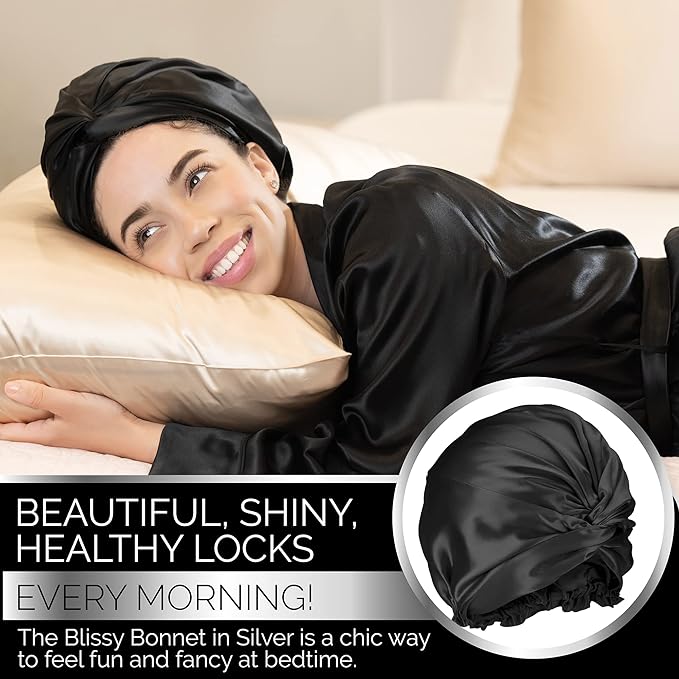 BLISSY Silk Bonnet For Sleeping For Long And Curly Hair - 100% Pure Mulberry Silk 22 Momme 6a High-grade Fibers
