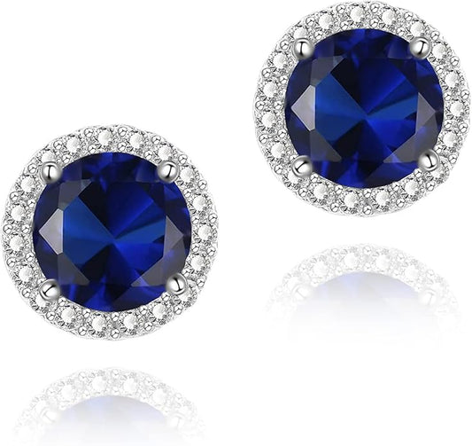 YOMELA Cubic Zirconia Earrings Studs, Halo CZ Birthstone Simulated Diamond Stud Earrings for Women
