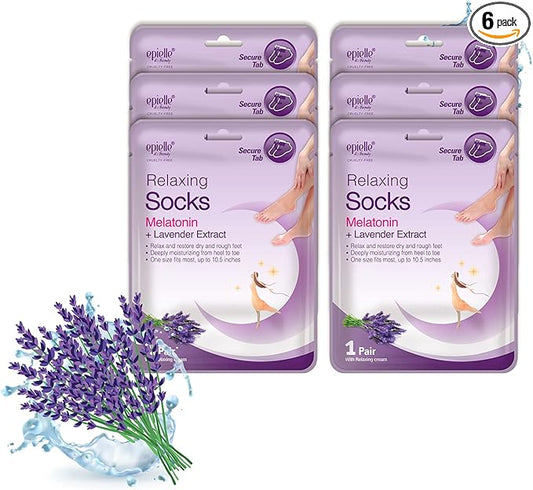 Epielle Relaxing Foot Mask 6 Pairs, Soften and Restore with Melatonin & Lavender Extract, Deep Moisturizing Socks for Dry, Cracked Feet, Self Care Gifts for Women, Spa Kit, Stocking Stuffers