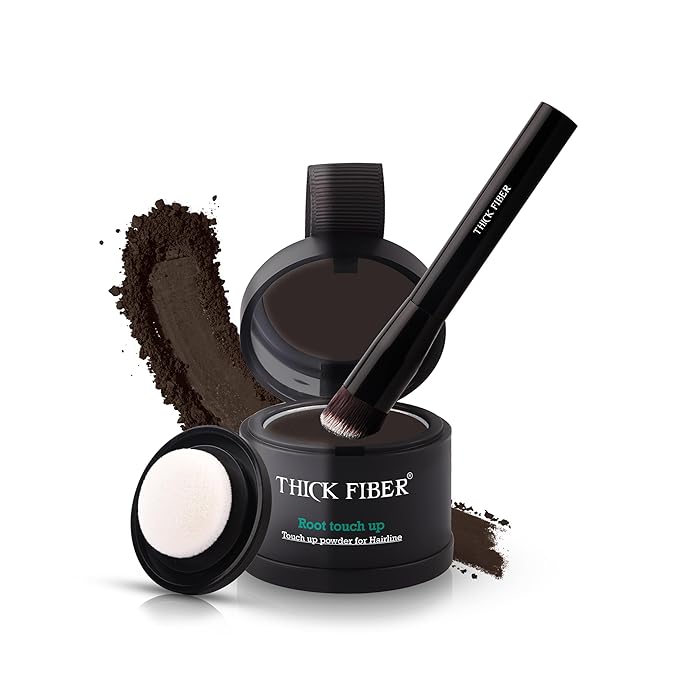 THICK FIBER Root Touch Up Powder - Water & Sweat Resistant Hair Loss Concealer Set for Thinning Hair Women, Includes Brush (Dark Brown)