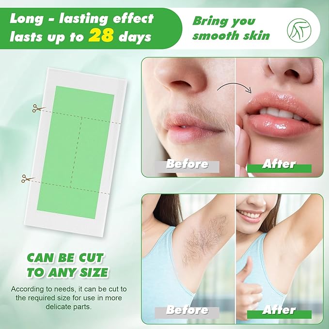116PCS Wax Strips for Hair Removal, Facial Hair Removal For Women At Home Waxing Kit for Women Face and Body | 116 Waxing Strips & 8 Oil Wipes for All Skin Types
