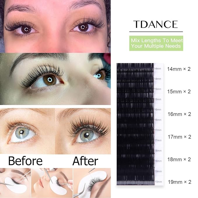 TDANCE Lash Extension Matte Black Eyelash Extension C CC D DD J B L Curl Volume & Classic Lash Extensions 0.03-0.18mm Thickness Professional Salon Use(0.18-CC,14-19 mm)