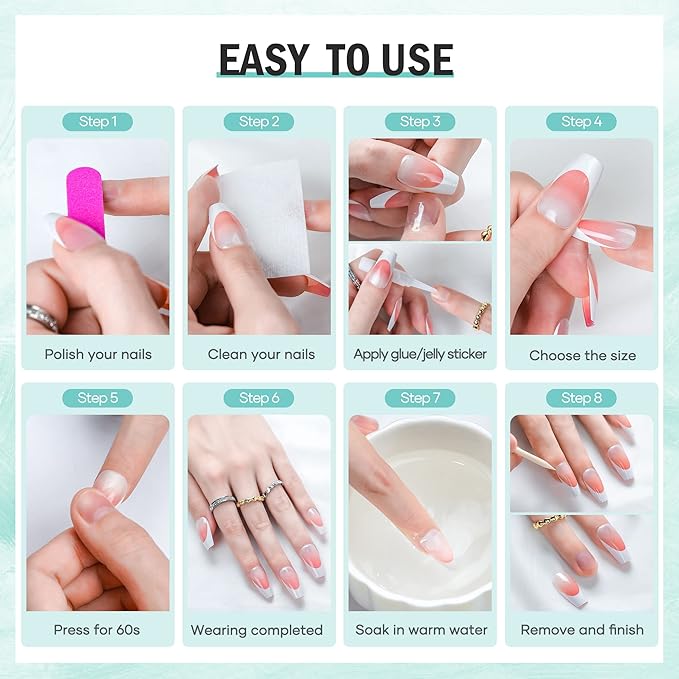 Press on Nails with Heart Big Rhinestones, Luxury Nude French Coffin Stick on Nails with Clear Crystal Pearl Coffin Nails