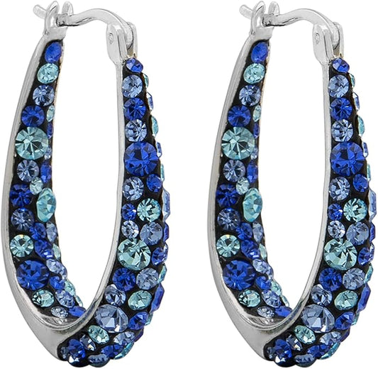 Savlano 14K White Gold Plated Inside Out Crystal Hoop Earrings For Women Comes With Savlano Gift Box