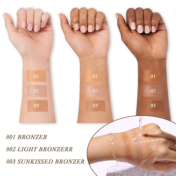 UCANBE Baked Luminous Bronzer Skin Enhancer, Buildable Powder Bronzer 2-in-1 Highlight and Contour, Ultra-Fine Smooth Formula, Long-Lasting Natural Sunkissed Glow - 02 Caramel Glow (Medium Bronze)
