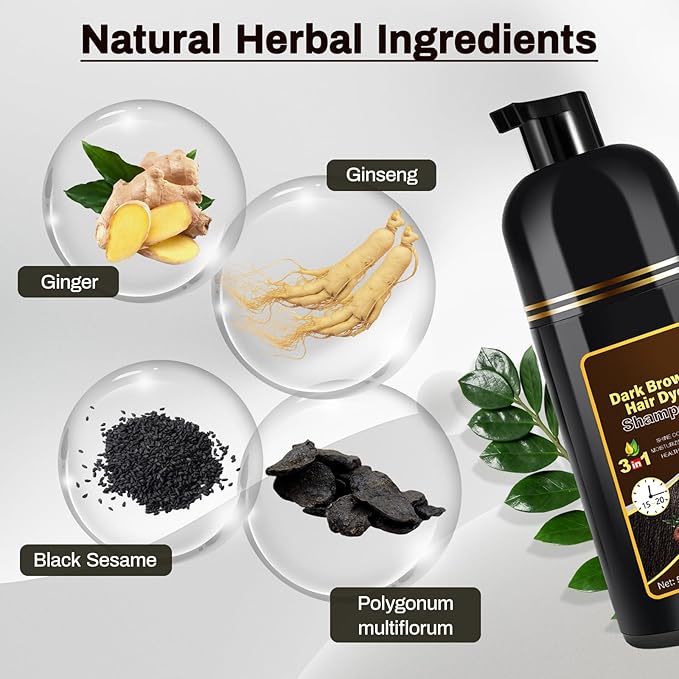 Cosmpro Dark Brown Natural Hair Dye Shampoo 3 in 1, 16.9 Fl Oz/500 ML, Semi-Permanent Gray Hair Coverage, Unisex, Natural Ingredients,