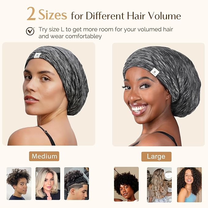 YANIBEST Silk Satin Bonnet Hair Wrap for Sleeping, Adjustable Slouchy Beanie for Women, Silk Lined for Curly Hair and Braids, Black