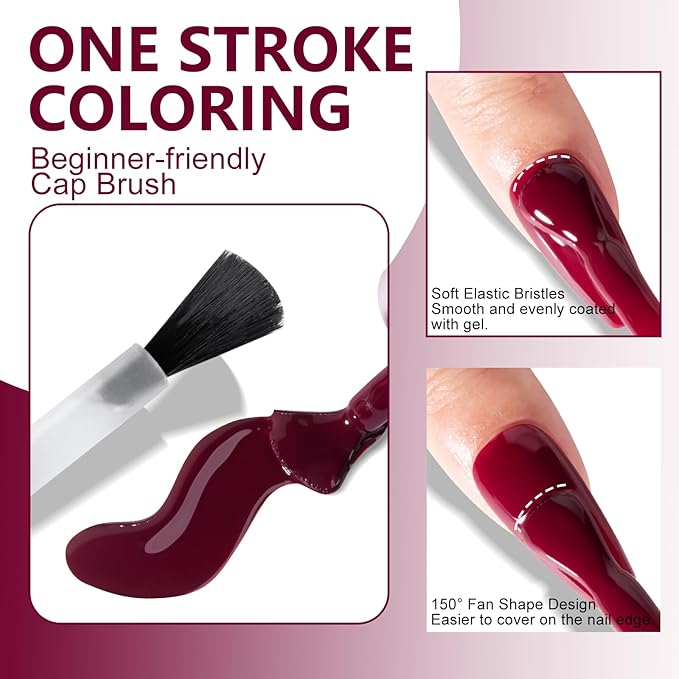 NXJ INFILILA Red Gel Nail Polish, Hema Free Dark Red UV LED Gel Polish, One-Stroke Coloring Deep Cherry Color High Gloss Soak Off UV Manicure Salon DIY for Girls SQ120