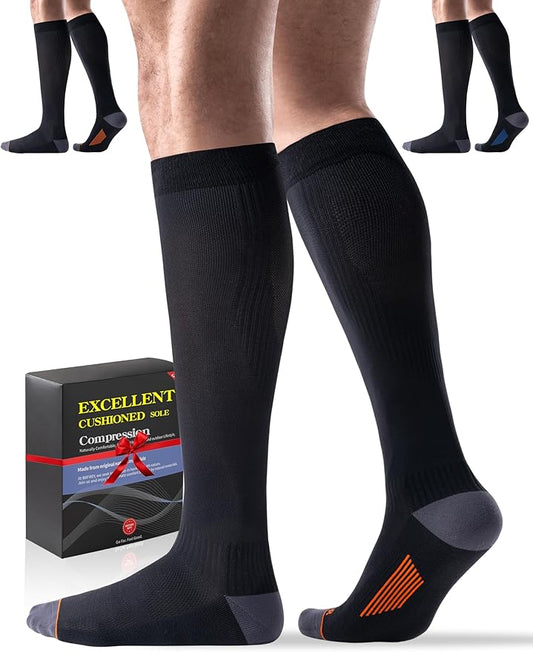 Bbfrey Compression Socks with Cushioned Sole & Arch Support - 15-20 mmHg Moderate Support Socks for Sports, Travel, Flying