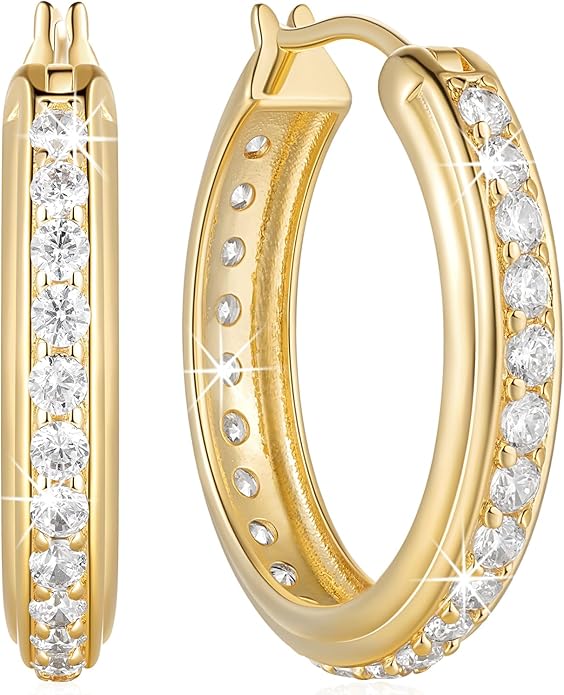 CHLOÉ LOVETT Gold Hoop Earrings 14K Gold Hoop Earrings for Women Inlaid With Circle of Zircon Zirconia Hoops Earring 25mm