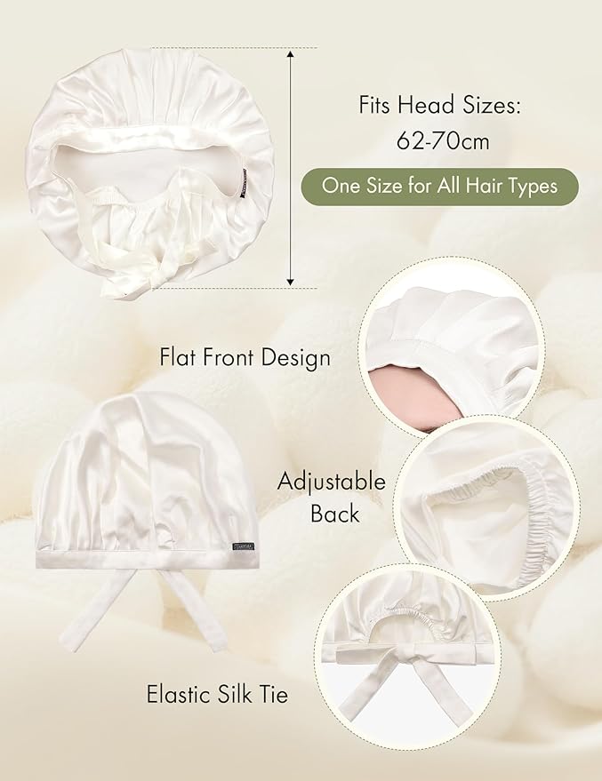 LILYSILK 100% Mulberry Silk Bonnet, 19 Momme Silk Night Sleep Cap Adjustable Hair Wrap for Sleeping, Ivory