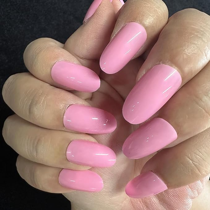 JONKASIPA Press on Medium Almond Shape, Pink Gel Nails, Glossy Short Tip Reusable Fake Nails, Acrylic Fake Nails Manicure Set, Designed for Women