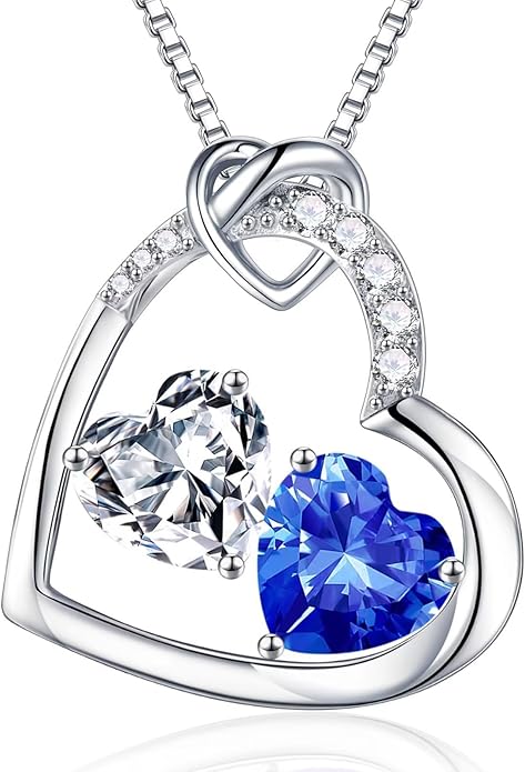 Iefil Valentines Day Gifts for Her - 925 Sterling Silver Heart Birthstone Necklace, Anniversary Birthday Gifts for Women Wife Girlfriend, Jewelry for Mom Daughter