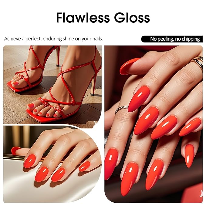 VENALISA Red Orange Gel Nail Polish, 1 Pcs Neon Orange Gel Polish Bright Color High Gloss Soak Off U V Nail Manicure Salon and DIY at Home Gifts for Women