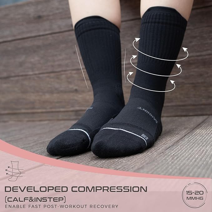 Coolmax Compression Running Socks for Women 3 Pairs, Anti-Blister Moisture Wicking Boot Crew Cushion Athletic Workout Socks