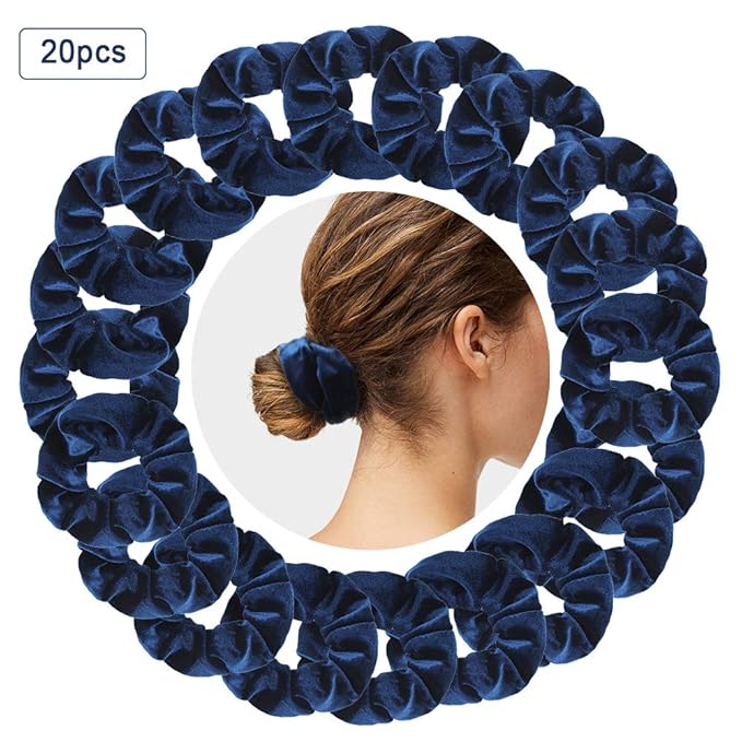20Pcs Didder Velvet Scrunchies: Soft Elastics Hair Ties in Dark Blue, Bobbles Ropes Hair Bands for Women and Girls